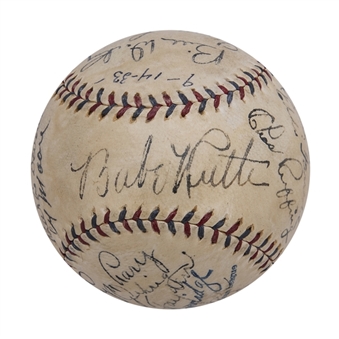 1933 New York Yankees Team Signed OAL Harridge Baseball With 19 Signatures Including Babe Ruth, Lefty Gomez, Tony Lazzeri & Bill Dickey - High Grade! (Beckett)